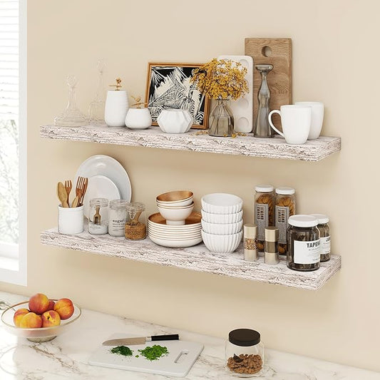 Acovy 40 Inch Floating Shelves, 9.3" Deep Floating Shelf Wall Mounted, 40" Wall Shelves, Rustic Deep Bookshelf, Large Display Shelves & Storage Shelves for Bedroom, Living Room, Rustic, Set of 2