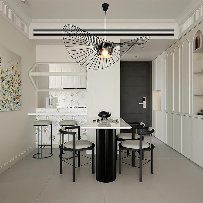 Modern Black Woven Chandelier, 47.2 inch Farmhouse Coastal Hat Pendant Light Fixtures Matte Black Handwoven Shade Boho Pendant Hanging Lamp for Dining Room Kitchen Bedroom Foyer Hallway living room