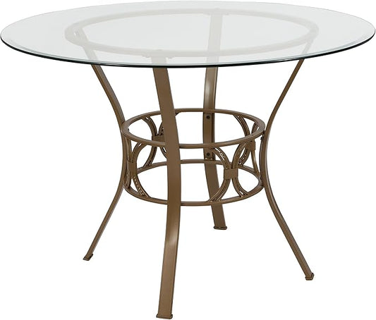 Flash Furniture Carlisle Round Glass Dining Table With Metal Frame 42'' Matte Gold