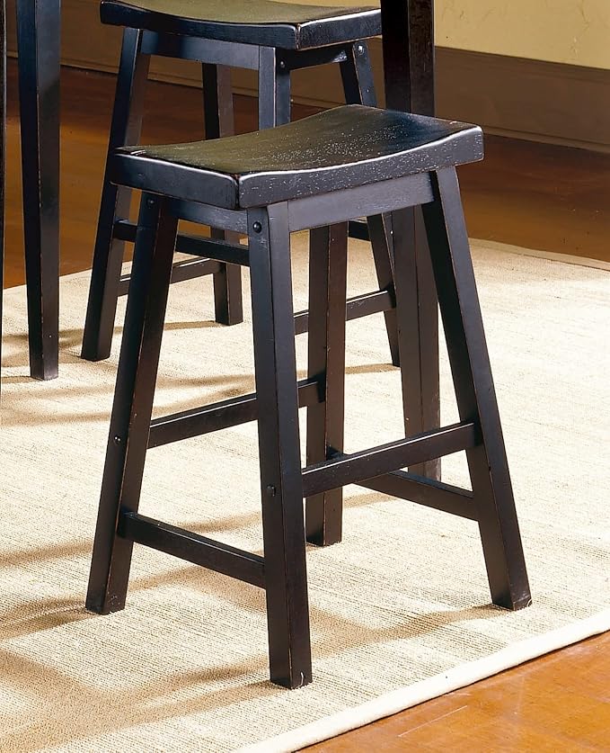 Living Room Chairs Comfy, Farmhouse Modern Solid Wood Counter Height Stools Set of 2, Saddle Seat Wooden Chairs for Kitchen Island, Dining Room, Comedor Sillas，Bedroom Furniture,Black
