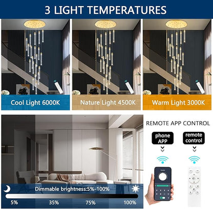 20-Lights Modern Led Crystal Chandeliers Long Large Spiral Chandeliers High Ceilings chandelier for Staircase Foyer