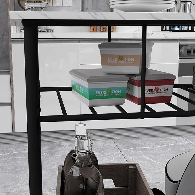 Multifunctional Counter Height Kitchen Dining Room Prep Table Kitchen Island, Kitchen Storage Rack with Large Worktop & Shelves, Console Side Table for Living Room, Faux Marble Tabletop (C) (A)