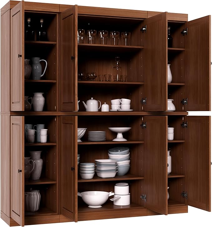 Palace Imports Solid Wood Pantry Cabinet - 71.5" Tall, 65" Wide - Freestanding Wooden Storage Cabinet w/Adjustable Shelves for Kitchen – Mocha, Renewable Eco-Friendly 100% Wood, Made in Brazil
