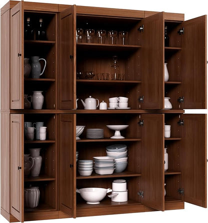 Palace Imports Solid Wood Pantry Cabinet - 71.5" Tall, 65" Wide - Freestanding Wooden Storage Cabinet w/Adjustable Shelves for Kitchen – Mocha, Renewable Eco-Friendly 100% Wood, Made in Brazil
