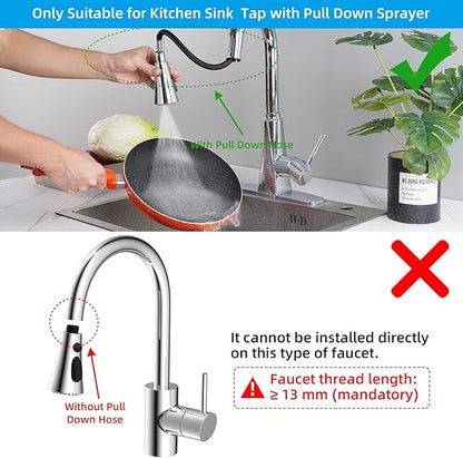 Hibbent 3-Function Pull Down Kitchen Faucet Head Replacement with 12 Adapters, NSF/ANSI/CAN 61 & CUPC Certified Sink Spray Nozzle, Compatible with Moen, Delta, Kohler Faucets, Chrome