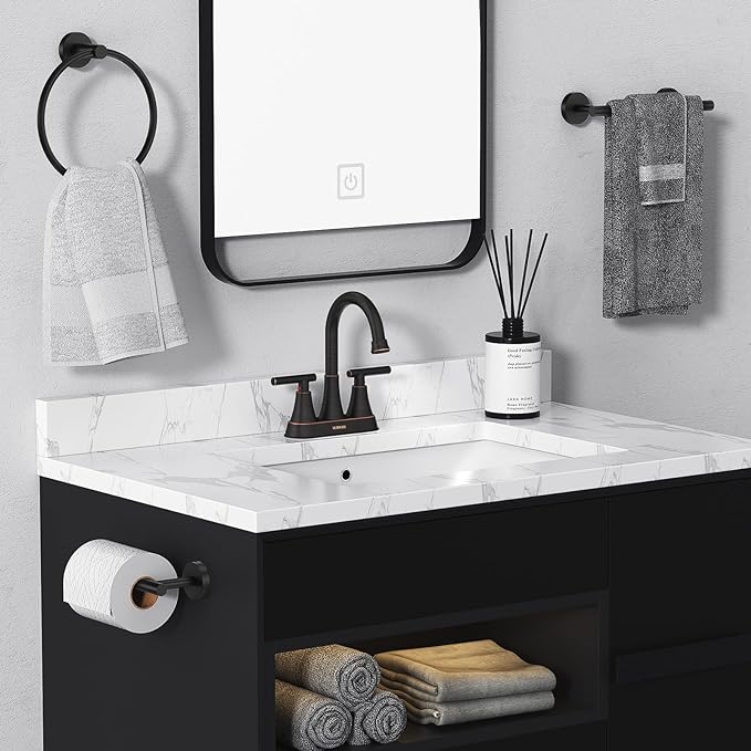 Bathroom Faucets for Sink 3 Hole, Hurran 4 inch Oil Rubbed Bronze Bathroom Sink Faucet with Pop-up Drain and Supply Hoses, Stainless Steel Lead-Free Centerset Faucets for Vanity RV, 2 Pack