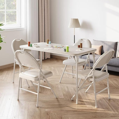 IDEALHOUSE Folding Table, Portable Folding Card Rectangle Table with Sturdy Metal Frame, PU Leather Upholstered Foldable Table, for Dining Room, Living Room, Office, Camping, Brige