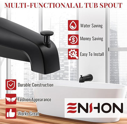 Enhon Slip on Tub Spout with Diverter, Compatible with American Standard 8888026.002 Tub Spout, Bathroom Bathtub Faucet, Fits 1/2 Copper Water Tube(5/8 Dia), 5/32 Hex Wrench(Matte Black,1)