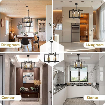 6-Light Black Chandelier for Dining Room Light Fixture Over Table Modern Geometric Industrial Meta Pendant Light Fixture Hanging Lighting for Dining Room,Living Rooms,Villas,Entryway