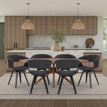 Armen Living Summer Contemporary Dining Chair in Black Brush Wood Finish and Charcoal Fabric - Set of 6