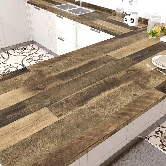 WESTICK Brown Wood Contact Paper Peel and Stick Countertops Waterproof Wood Wallpaper Removable Vintage Wooden Grain Contact Paper for Cabinets Kitchen Tables Office Desk Camper Walls 15.8" x 196"