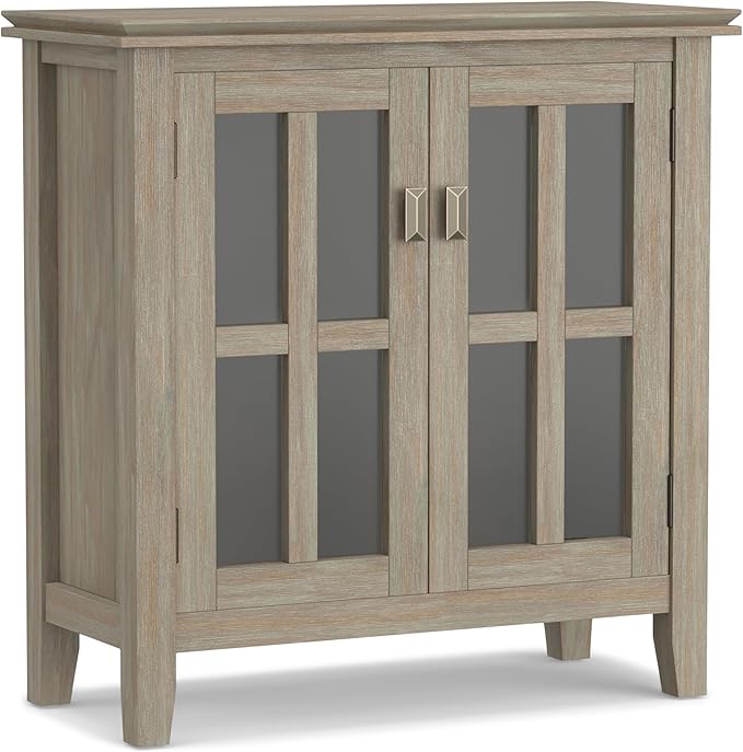 SIMPLIHOME Artisan SOLID WOOD 30 Inch Wide Contemporary Low Storage Cabinet in Distressed Grey, For the Living Room, Entryway and Family Room