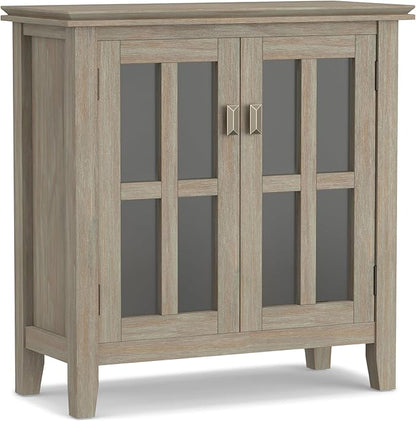 SIMPLIHOME Artisan SOLID WOOD 30 Inch Wide Contemporary Low Storage Cabinet in Distressed Grey, For the Living Room, Entryway and Family Room