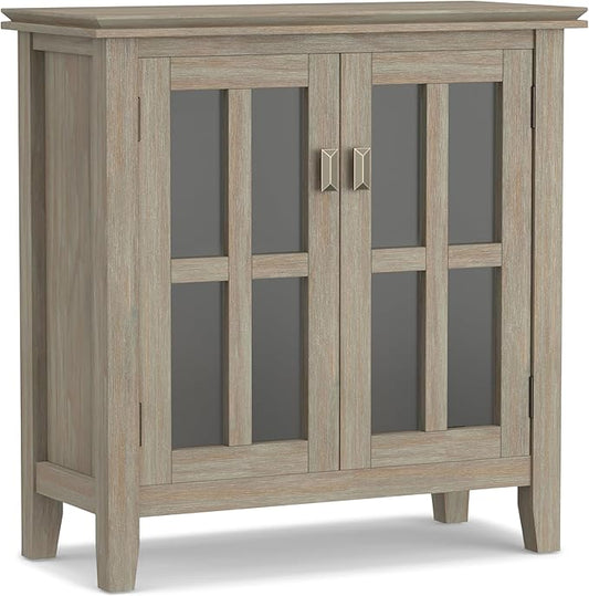 SIMPLIHOME Artisan SOLID WOOD 30 Inch Wide Contemporary Low Storage Cabinet in Distressed Grey, For the Living Room, Entryway and Family Room