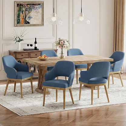 MALOL Wooden Dining Chairs Set of 6, Modern Fabric Upholstered Dining Room Chair, Kitchen Side Chairs, Farmhouse Dinner Chair with Open Back for Kitchen, Blue