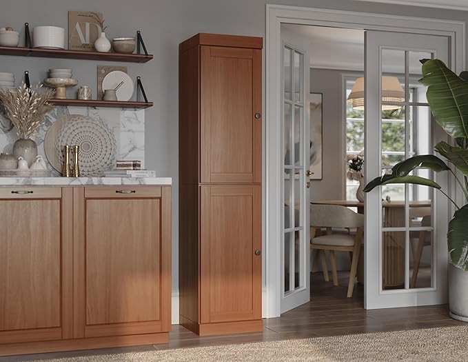 Palace Imports Solid Wood Pantry Cabinet - Tall Narrow Storage Cabinet with Raised Panel Doors - 16.5" W x 71.5" H - Mocha, Kitchen Cupboard, Adjustable Shelves, 100% Eco-Friendly Wood, Modular