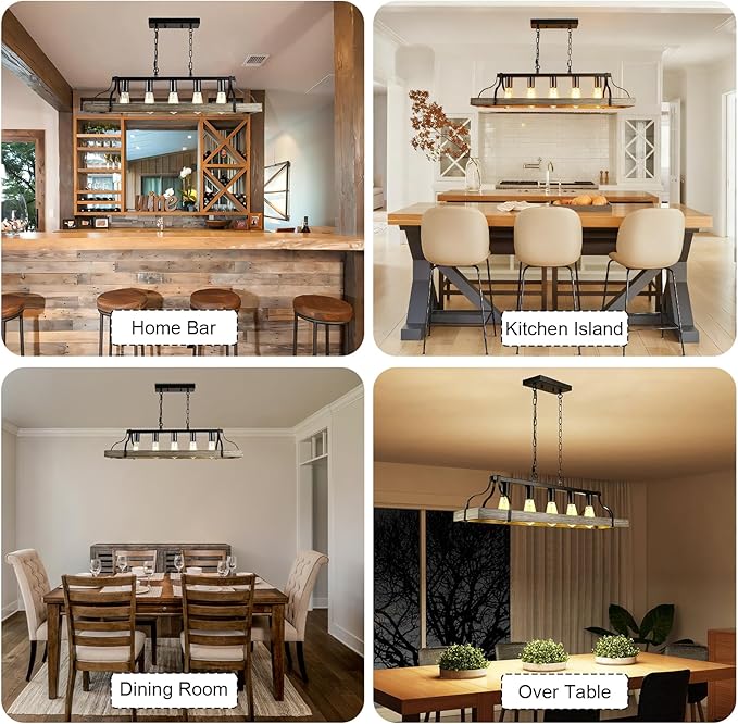 Rustic Farmhouse Chandelier for Dining Room 5-Lights-A Black+Wood