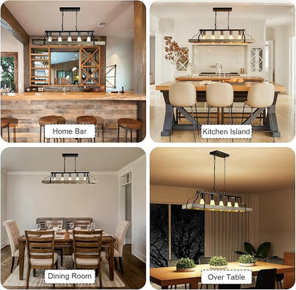 Rustic Farmhouse Chandelier for Dining Room 5-Lights-A Black+Wood