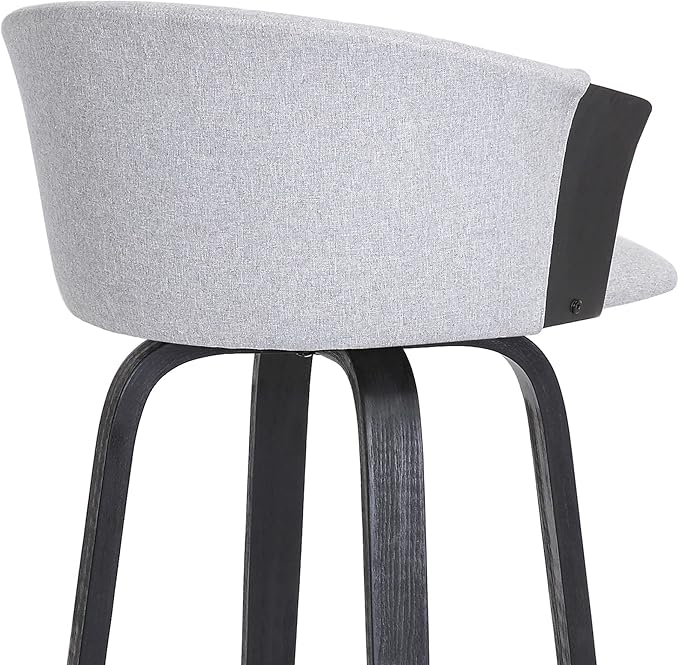 Armen Living Diana 26" Seat Height Mid Century Modern Swivel Black Wood Bar Stool for Kitchen Island Counter in Light Gray Fabric