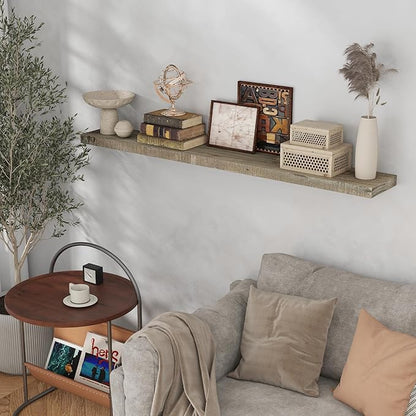 Dreamland 55 Inch Long Floating Shelf, Solid Reclaimed Wood Wall Shelves 7.5 Inch Deep for Storage with Invisible Heavy-Duty Metal Bracket, Set of 1, Grey