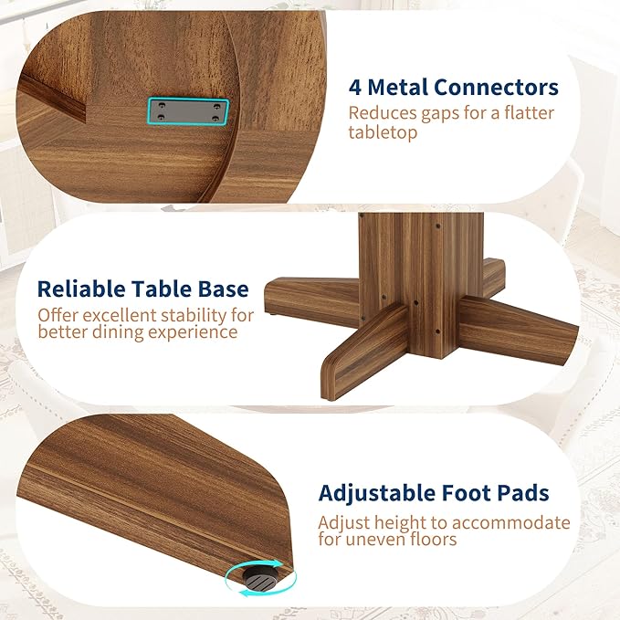 IDEALHOUSE Round Dining Table for 4-6 People, 47" Wood Kitchen Table with Sturdy Pedestal Base, Farmhouse Circle Dinner Tables for Dining Room, Living Room, Apartment, Walnut