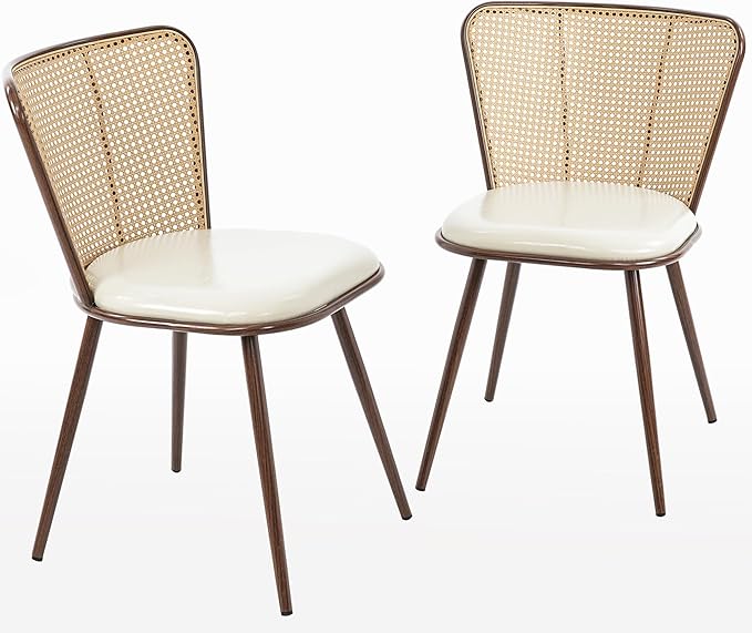 soges 18.9 Inches Dining Chairs Set of 2 Comfortable Upholstered Side Seating Armless with PU Leather Cushion and Back Support, Ideal for Kitchen, Dining, and Living Room Islands, Beige