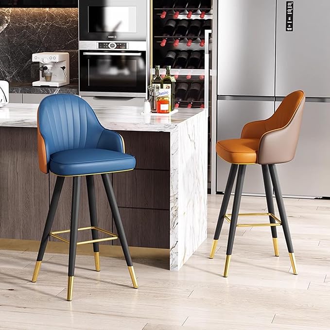 360° s, Leather Upholstered Counter Stools with Back and Footrest, Chairs for Home, Kitchen Island, Dining Room,Blue+orange-65CM