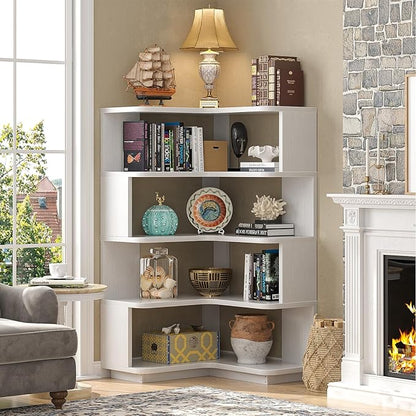 Armocity Corner Book Shelf - 5 Tier Corner Bookshelf Etagere Bookcase with Baffle, Freestanding L Shaped Display Shelf Stand for Home Office, Living Room, Bedroom, Kitchen, White