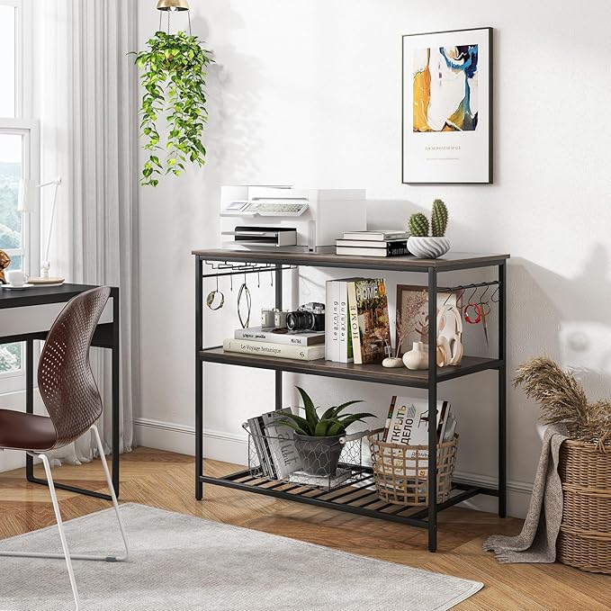 Giantex Kitchen Island with 3 Tier Storage Shelves, 48 Inch Baker Rack with Spacious Worktop, Industrial Kitchen Shelf, Sturdy Metal Frame, Easy Assembly (Gray & Black)