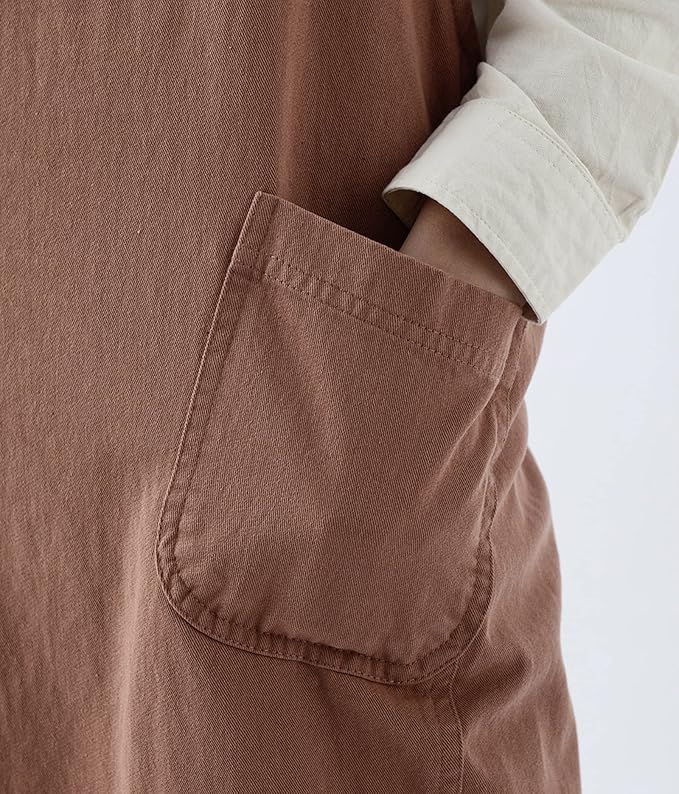 Japanese Cotton Linen Cross Back Apron with Pockets,Fashion Pinafore Dress for Gardening Painting Cleaning Cooking