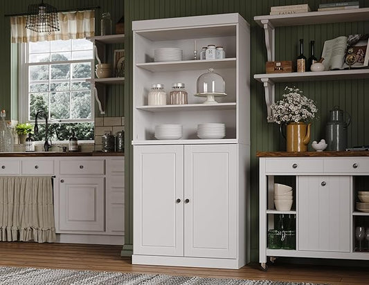 Palace Imports 100% Solid Wood Kitchen Pantry w/ 2 Wood Doors, White, 32" w x 71.5" h, Renewable Eco-Friendly Pine, Made in Brazil