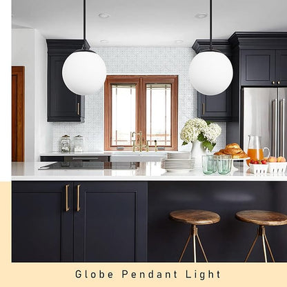 Bagood 14" Globe Pendant Light 3-Light Black Milk Glass Pendant Light Mid Century Modern Light Fixture Globe Pendant Lights Kitchen Island Matte Black Finished with Milk Glass Lampshade for Bedroom