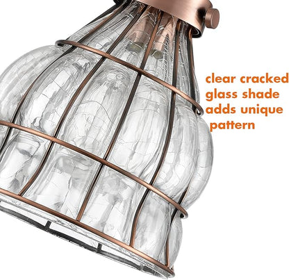 YUBOLE Vintage Cracked Glass Wire Cage Hanging Pendant Light, Red Antique Copper