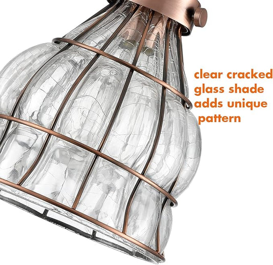 YUBOLE Vintage Cracked Glass Wire Cage Hanging Pendant Light, Red Antique Copper