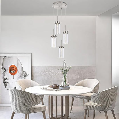 MELUCEE Modern LED Pendant Light Fixtures 4-Light Kitchen Pendant Lights with 3000K-6000K Adjustable Color Temperature Brushed Nickel Ceiling Hanging Lamp for Dining Room Bedroom Kitchen Island