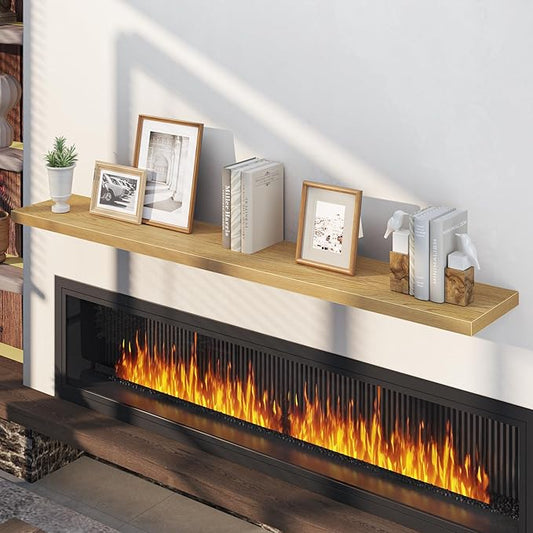 Fun Memories 72 Inch Floating Shelves, 12 Inch Deep Wall Shelf for Fireplace Mantel, Oak Deep Storage Shelves for Home & Office, Long Floating Shelf with Invisible Bracket, Set of 2