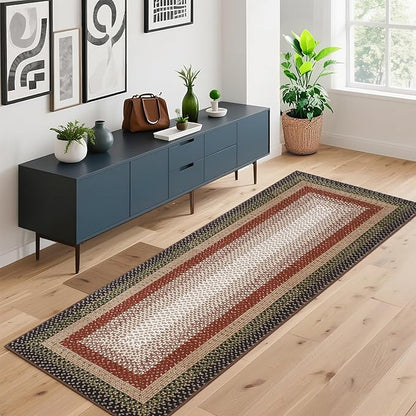 Imitation Braided Collection-Print Runner Rugs for Hallway 2x8 Rug Runner Kitchen Rugs Non Slip Washable Modern Soft Hallway Runner Contemporary Low Pile Rug for Living Room Bedroom Nursery