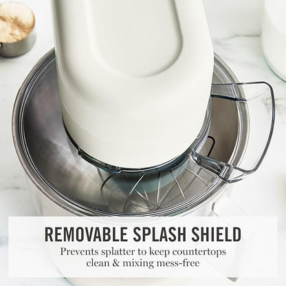 Martha Stewart  Tilt-Head Stand Mixer, 12 Speed, 5.3QT Stainless Steel Bowl, Splash Guard with Pour Chute, Whisk, Dough Hook, Flat Beater, Electric Kitchen Baking Mixer, Bread, Cake, Whip, Linen White