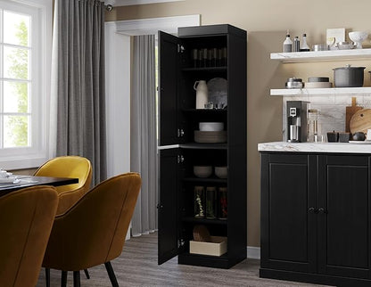 Palace Imports Solid Wood Pantry Cabinet - Tall Narrow Storage Cabinet with Raised Panel Doors - 16.5" W x 71.5" H - Black, Kitchen Cupboard, Adjustable Shelves, 100% Eco-Friendly Wood, Modular