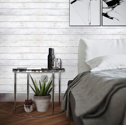 CiCiwind 590 in x17.7 in White Wood Peel and Stick Wallpaper Removable Vintage Wood Plank Wall Paper Self Adhesive Decorative Wall Covering