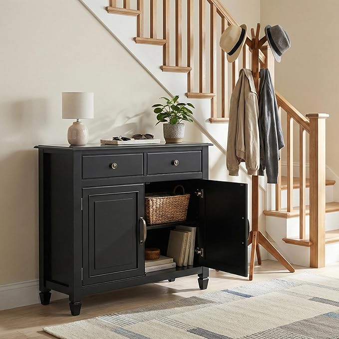 SIMPLIHOME Connaught SOLID WOOD 40 inch Wide Traditional Entryway Storage Cabinet in Black for the Living Room, Entryway and Family Room