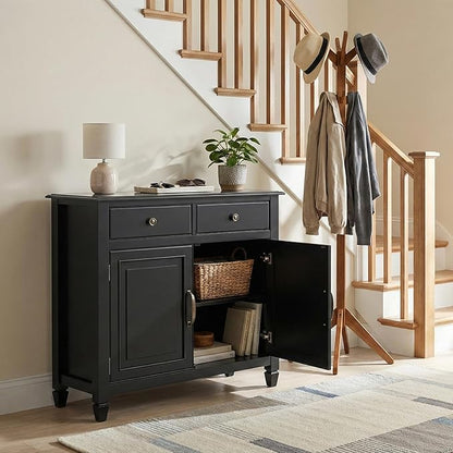 SIMPLIHOME Connaught SOLID WOOD 40 inch Wide Traditional Entryway Storage Cabinet in Black for the Living Room, Entryway and Family Room