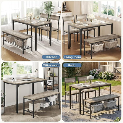 DUMOS Dining Table Set, Dining Table for 4 with Bench, Kitchen Table, Space-Saving Ideal 4-Person Set for Dining Room Kitchen Apartment Corner Grey 4 Pack