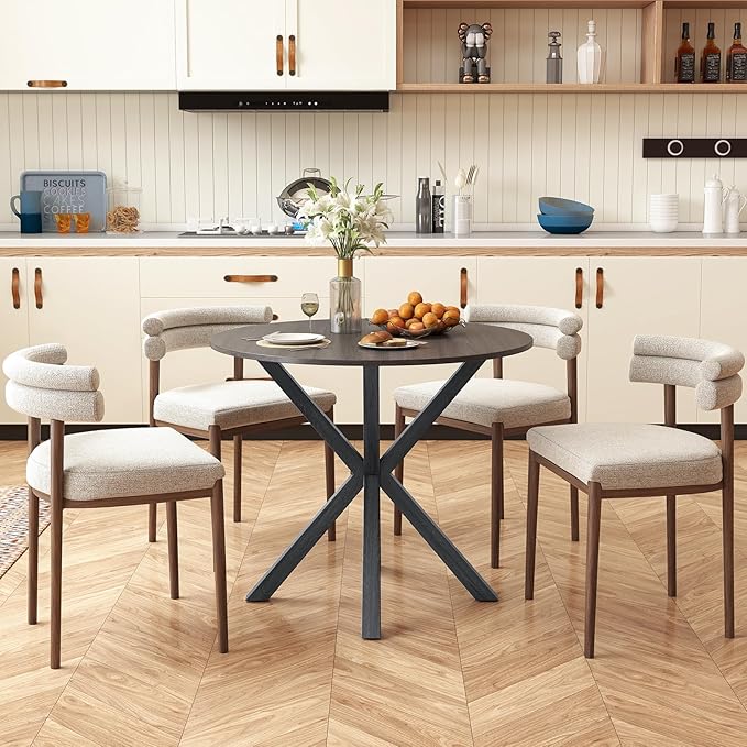 Giantex 36" Round Dining Table for 4, Farmhouse Kitchen Table with Rubber Wood Legs, Adjustable Foot Pads, Dining Room Tables for Dinette, Small Space, Dinner, Living Room, Restaurant