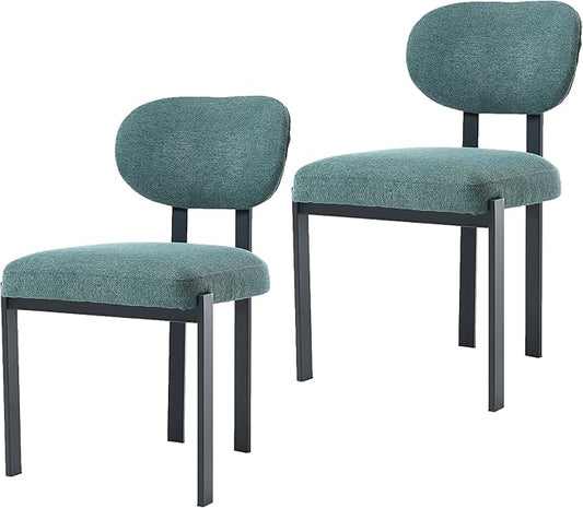 Set of 2 Modern Boucle Dining Chairs, Mid-Century Upholstered Chairs with Black Metal Legs, Ideal for Dining Room, Kitchen Island, Living Room, Bedroom, Home Office, Antique Green