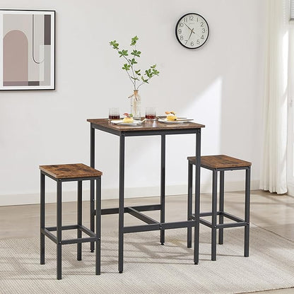 3 PCS Bar Table Set with 2 Stools, Modern Counter Height Table and Chairs Set for Living Room, Small Spaces (Rustic Brown)