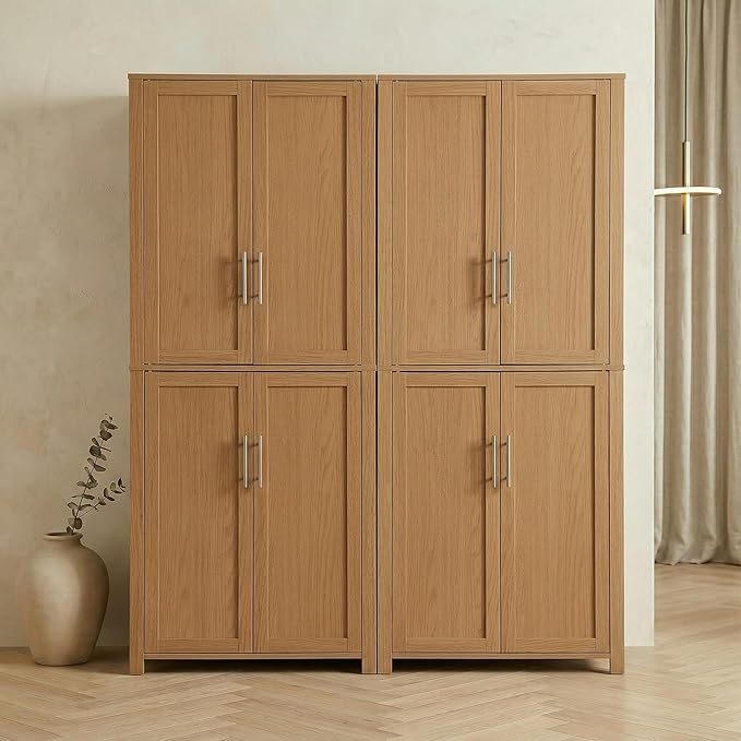 Casaphoria Kitchen Pantry Cabinet, 67" Tall Freestanding Kitchen Cabinet with 4 Adjustable Shelves, 56" W Storage Cabinet for Kitchen Pantry Organization (Natural Oak, Double)