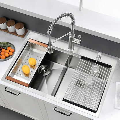 33x22 Double Bowl Kitchen Sink Drop In - 16 Gauge Stainless Steel Top Mount Drop In Sink, 50/50 Split Double Bowl Workstation Kitchen Sinks, Durable for Home Kitchens