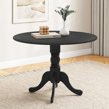 Giantex 39-Inches Round Dining Table for 4 - Rubber Wood Kitchen Table with Legs, 220 Lbs Capacity, Dinette Desk for Dining Room, Living Room, Restaurant (Black)
