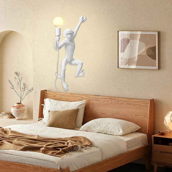 Monkey Wall Lingt, Creative Monkey Shape Plug in Wall Sconces, Industrial Retro Indoor Decorative Animal Light Fixture for Bedroom, Living Room, Childrens Room and Home Decoration